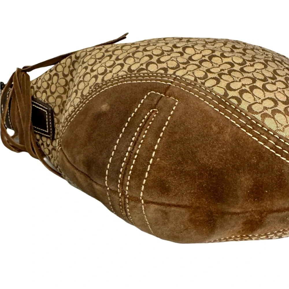 Vintage Coach Signature Print Micro Monogram C Brown Suede & Leather Hobo #2158_8